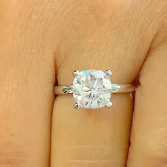 Cushion Cut Solitaire Ring, Silver Band, Elegant Engagement Bridal Promise - Picture 4 of 12